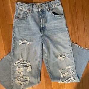 Zara Blue Boyfriend Jeans with Distressed Details
